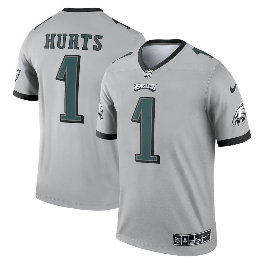 Men Philadelphia Eagles 1 Jalen Hurts Nike Silver Inverted Legend NFL Jersey